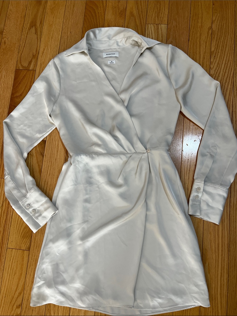 Babaton Ivory Satin Wrap Shirt Dress